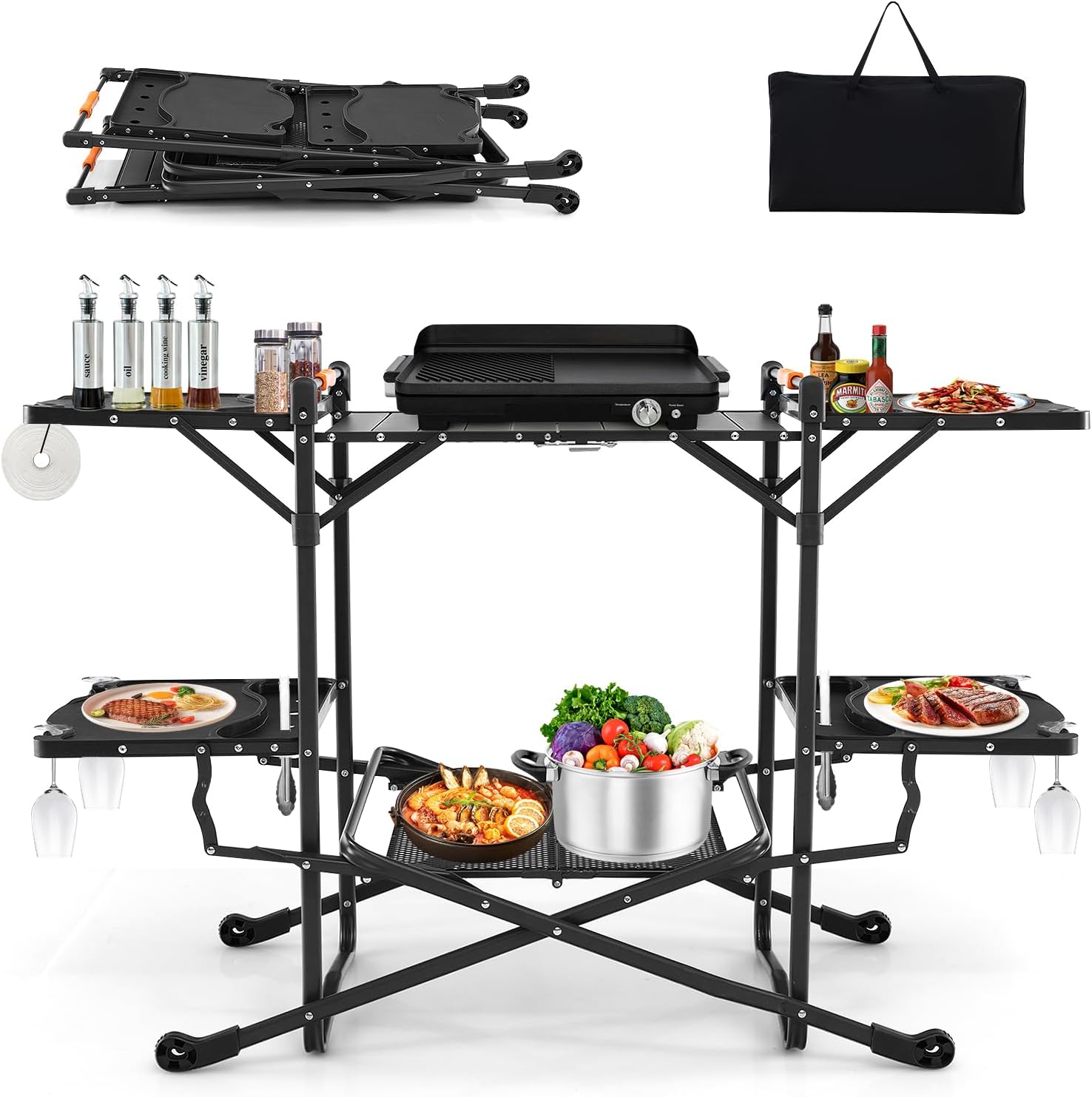 Outdoor Camping Kitchen Setup - طاولة طهي محمولة قابلة للطي للاستخدام