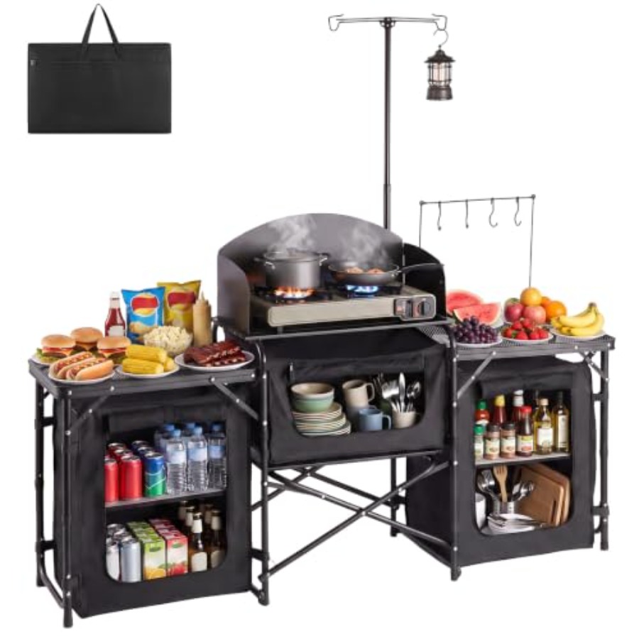 Outdoor Camping Kitchen Setup - طاولة تخييم قابلة للطي، طاولة محمولة
