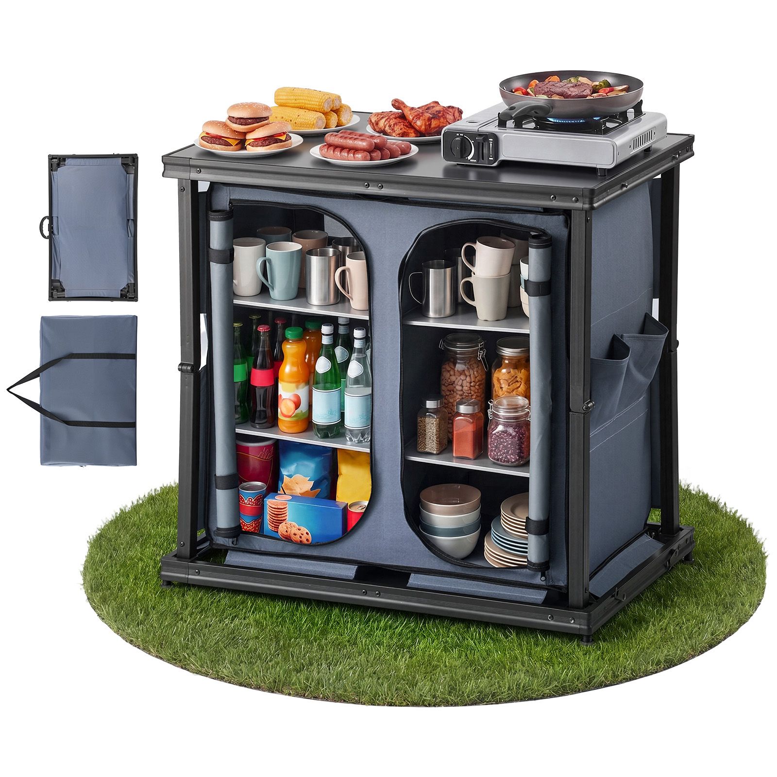 خزانة تخزين قابلة للطي للتخييم - مراجعة Outdoor Camping Kitchen Setup وسعره