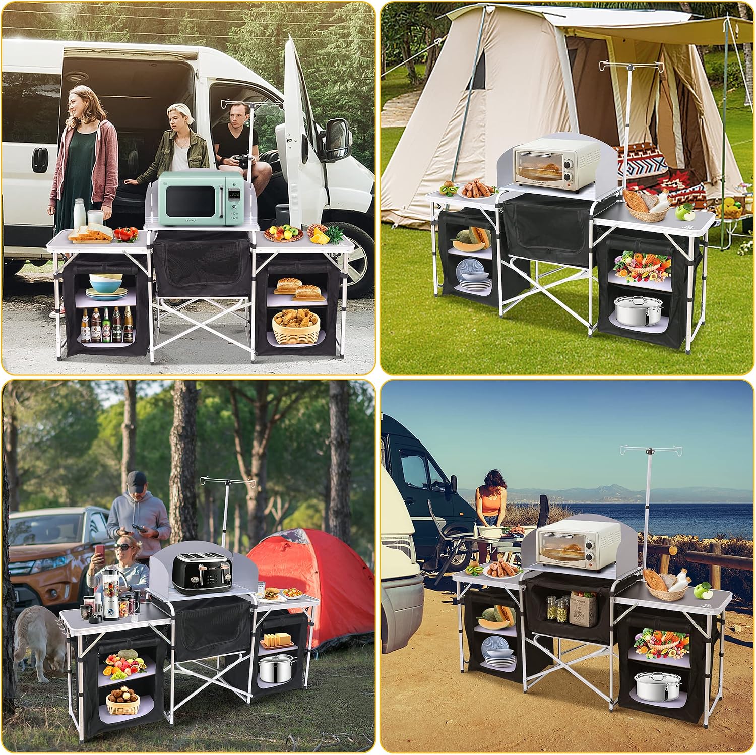 طاولة مطبخ قابلة للطي للتخييم، - مراجعة Outdoor Camping Kitchen Setup وسعره