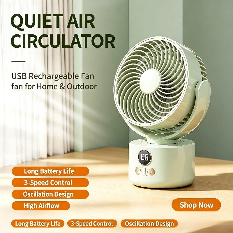 مروحة صامتة قابلة للشحن عبر US - مراجعة Outdoor Camping Fans وسعره