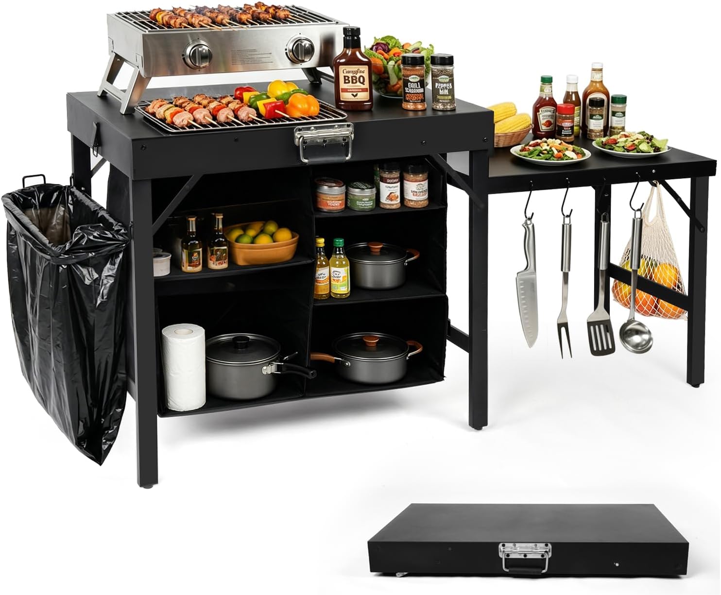 حامل شواية محمول قابل للطي مع  - مراجعة Outdoor Camping Kitchen Setup وسعره