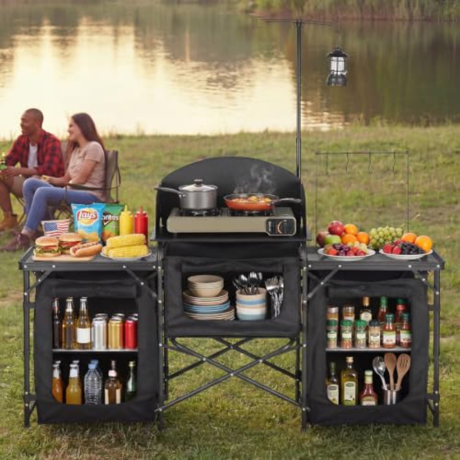 طاولة تخييم قابلة للطي، طاولة  - مراجعة Outdoor Camping Kitchen Setup وسعره