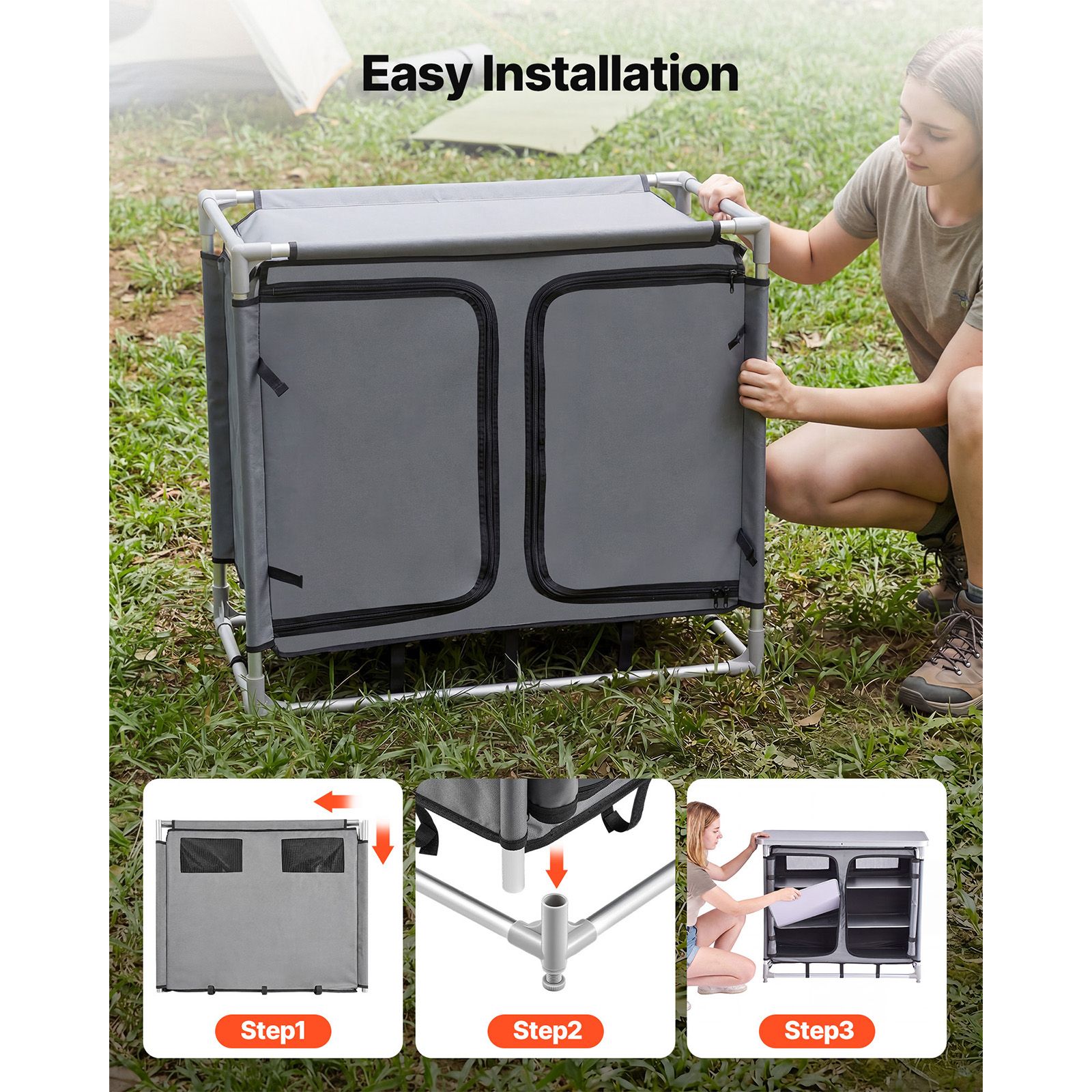 خزانة تخزين للتخييم، طاولة خفي - مراجعة Outdoor Camping Kitchen Setup وسعره