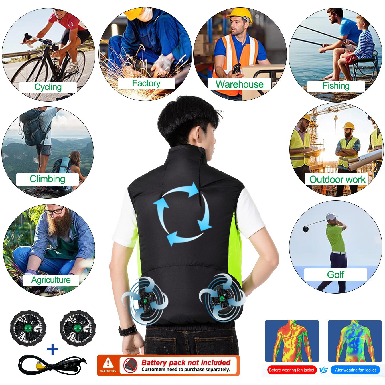 سترة تبريد بـ 4 مراوح تعمل بـ  - مراجعة Outdoor Camping Air Conditioner وسعره